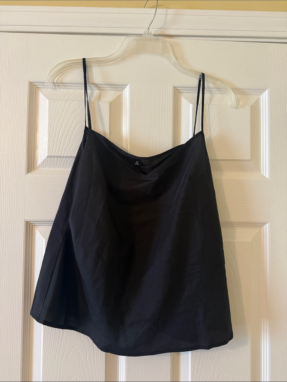 Satin Cowl Neck Spaghetti Strap Camisole - Black
